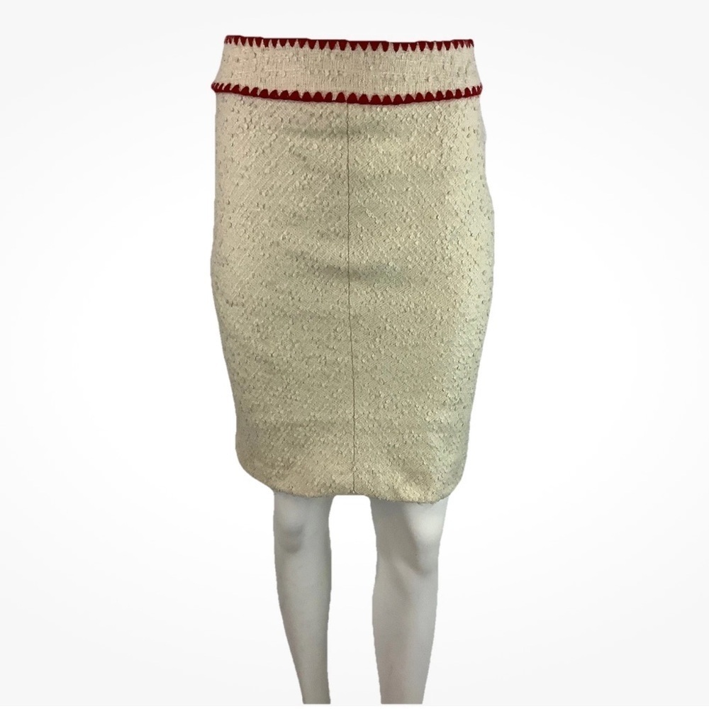 Escada Sz 4 34 Wool Blend Tweed Pencil Skirt Cream Business Casual Look